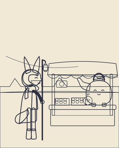 Process step 2 of “Lantern Market”: clean lines over the rough.