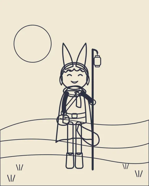Process step 2 of “The Wandering Light”: line pass — committing to the silhouette.