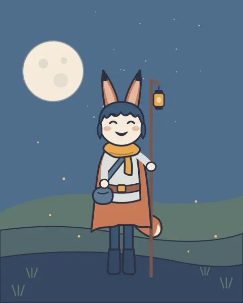 Process step 3 of “The Wandering Light”: flats — blocking in the duskmoss palette.